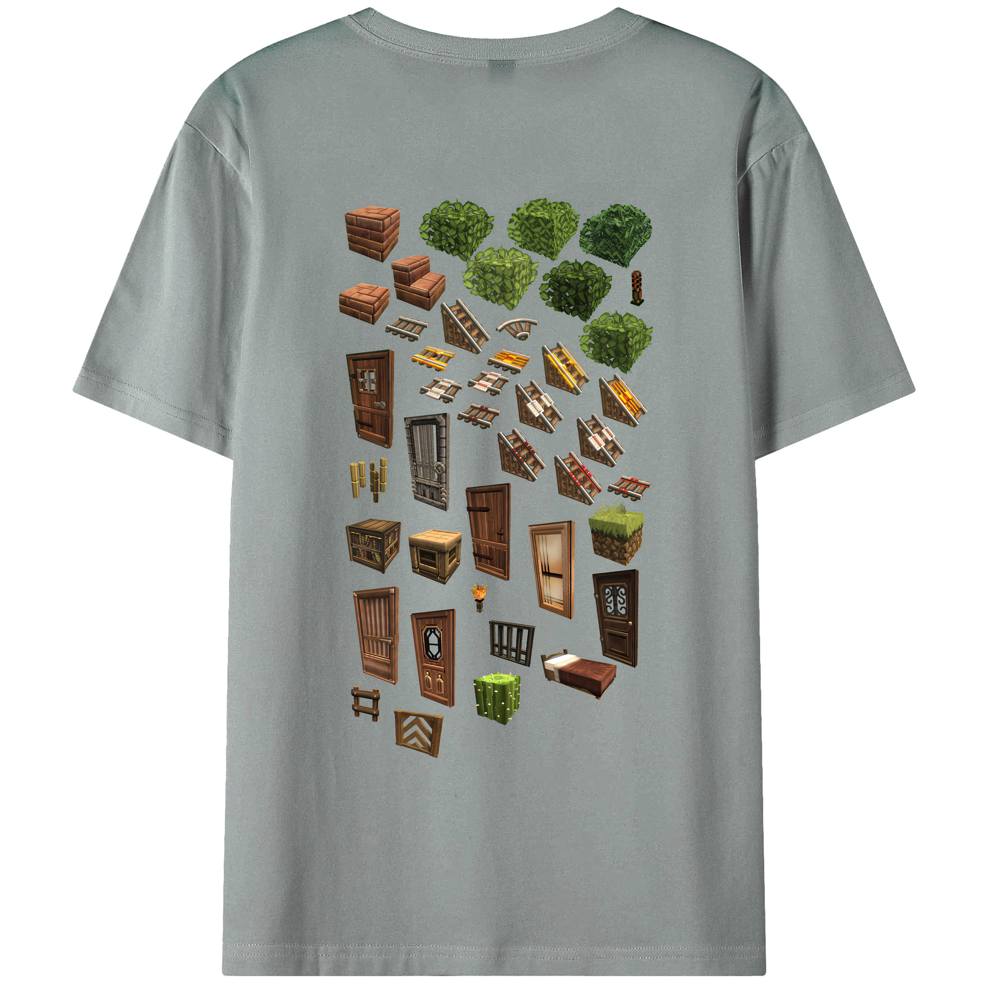 （画像用） マインクラフト ブロックの世界 Minecraft MC Block world 綿100％ メンズ半袖Tシャツ（バックプリント） 通気性